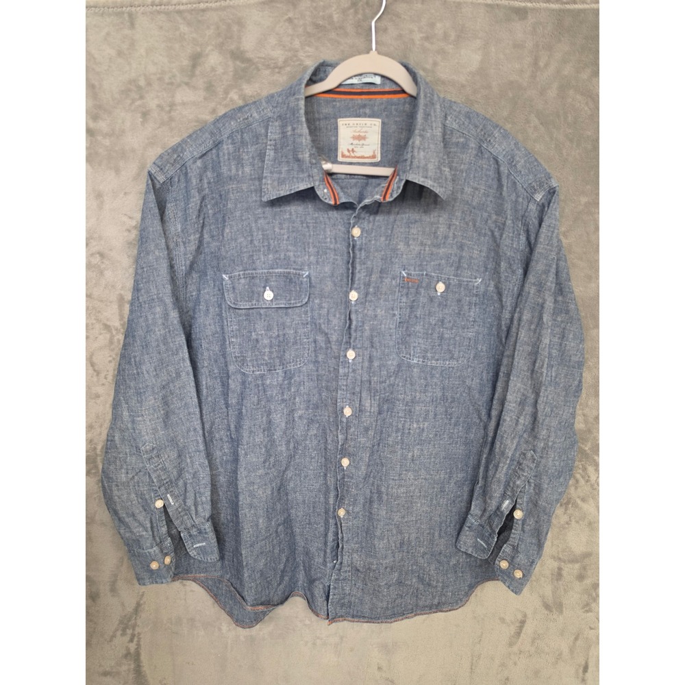 Orvis Mens XXL Blue Hemp Organic Cotton Button Down Shirt Long Sleeve Chambray